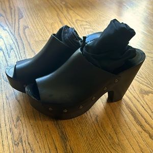 Roberto Del Carlo 39 black wood and leather platforms wedge